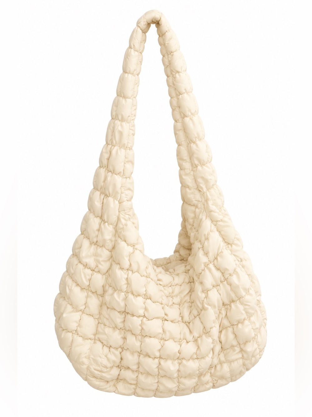 Ivory Quilted Puffer Hobo Shoulder Bag